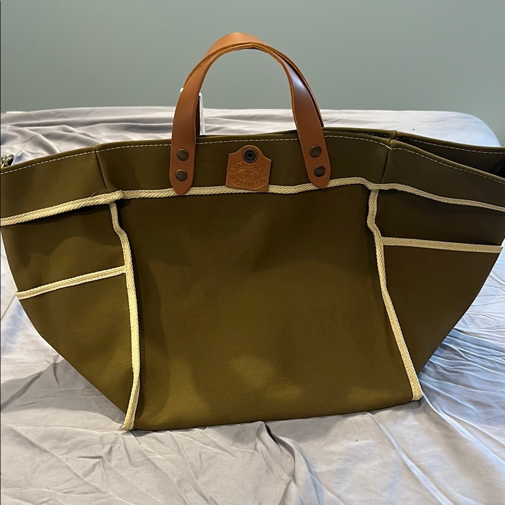 Tampico x Printemps Olive Green Tote Bag with Tan Handles